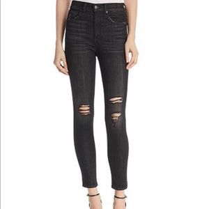 Rag & Bone high rise ankle skinny black lock hole